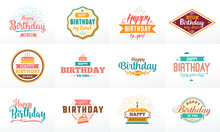 Happy Birthday Typographic Set. Vector Design.