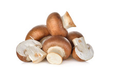 Uncooked Swiss Champignon Brown Mushroom On White Background