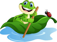 Cartoon Frog Paddle Leave