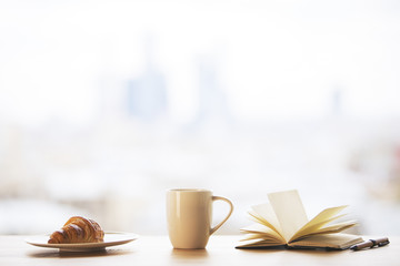 Wall Mural - Desktop with coffee and book