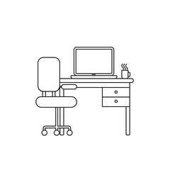 Poster - Computer desk and chair line icon