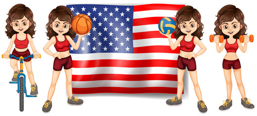 Sticker - American flag and woman athlete