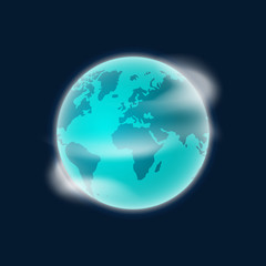 Poster - earth planet vector illustration isolated on dark blue background, smooth earth globe with white clo