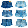 collection of a different jeans shorts on a white background. back view.