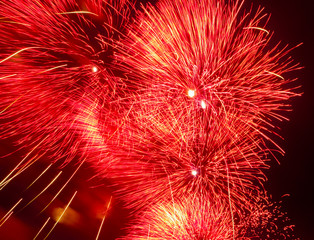 Close-up fireworks in the night sky