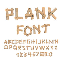 Plank Font. Wooden Table Alphabet. Old Boards With Nails ABC. Le