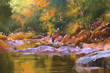 river lines with stones in beautiful forest,nature,illustration painting