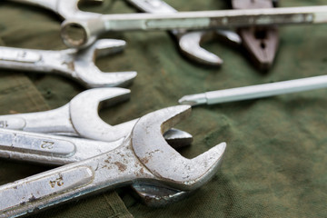 old wrench close up selective focus