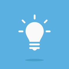 Poster - White lightbulb icon. Vector lightbulb pictogram. Vector illustration isolated on blue background