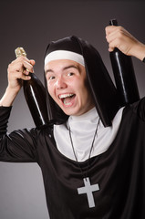 Wall Mural - Funny man wearing nun clothing