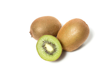 Wall Mural - juicy kiwi fruit and sliced segments isolated on white