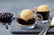 Affogato coffee with ice cream on a glass cup