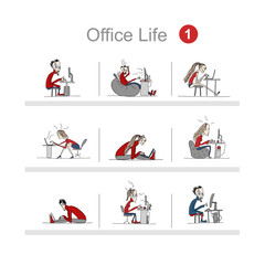 Poster - Programmers at work, office life, sketch for your design