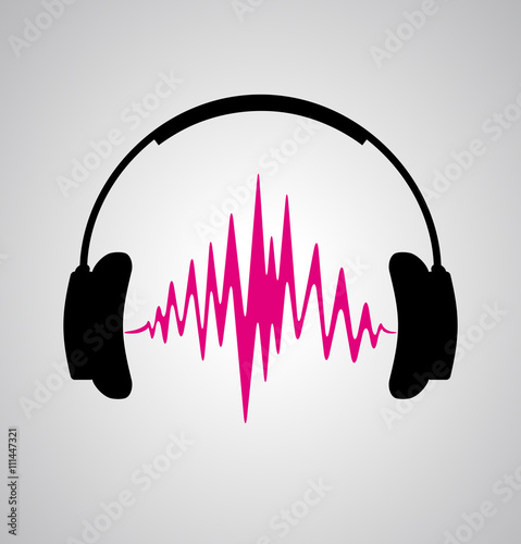Photo  headphones icon with sound wave beats. Vector flat illustration