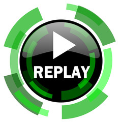 Poster - replay icon, green modern design isolated button, web and mobile app design illustration