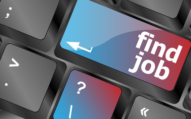 Poster - Searching for job on the internet. Jobs button on computer keyboard vector, keyboard keys, keyboard button
