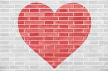Red Heart Silhouette On A Brick Wall