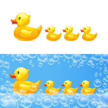 Rubber Duck With Ducklings. Vector