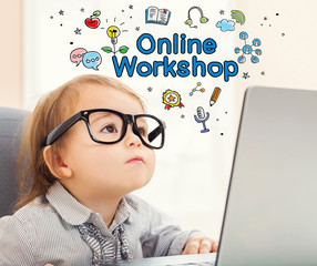 Wall Mural - Online Workshop concept with toddler girl