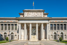Entrance To Prado Museum With Velazquez Statue Of Madrid