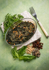 Poster - oven spinach with pine nuts dried grape and capers