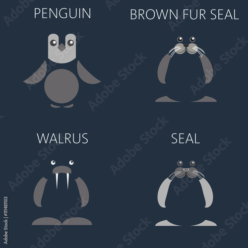 Abstract Illustration With Sea Animals Set A Penguin