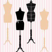 Mannequin Silhouette. Fashion, Dress Form. Tailor's Dummy, Shabby Chic Collection.
