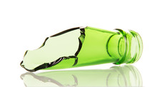 The Neck Of  Broken Glass Bottle Isolated On White Background.