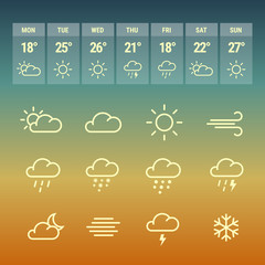 Wall Mural - Weather forcast line icons on hot.