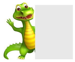 Canvas Print - Aligator cartoon character with white board