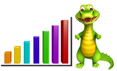 Sticker - cute Aligator cartoon character with graph sign