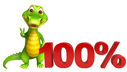 Sticker - cute Aligator cartoon character with 100% sign