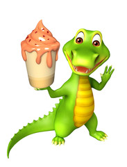 Poster - cute Aligator cartoon character with ice cream