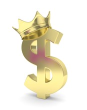 Isolated Golden Dollar Sign With Golden Crown On White Background. Concept Of Making Profit, Income. Currency Sign. American Money. 3D Rendering.