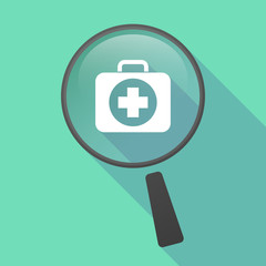 Poster - Long shadow magnifier vector icon with  a first aid kit icon