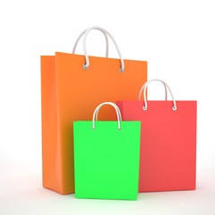  Paper Shopping Bags isolated on white background. 3d rendering.