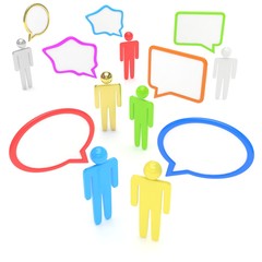 people with talk bubbles isolated over a white background. 3d rendering.