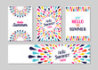 Hello summer colorful art greeting card and label