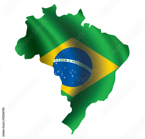 Foto Vector Brazil flag blowing in the wind in Brazil map shape