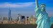 new york cityscape, tourism concept photograph state of liberty, lower manhattan skyline