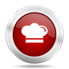 Aufkleber - cook icon, red round glossy metallic button, web and mobile app design illustration
