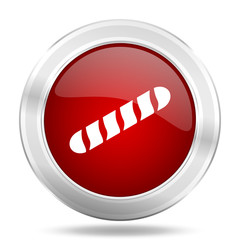Poster - baguette icon, red round glossy metallic button, web and mobile app design illustration