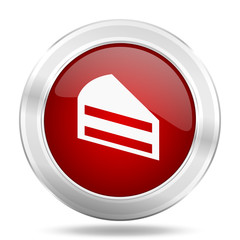 Poster - cake icon, red round glossy metallic button, web and mobile app design illustration