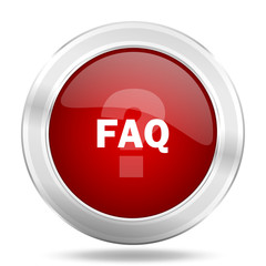 Poster - faq icon, red round glossy metallic button, web and mobile app design illustration