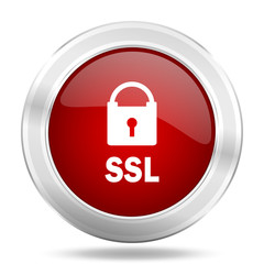 Fototapete - ssl icon, red round glossy metallic button, web and mobile app design illustration