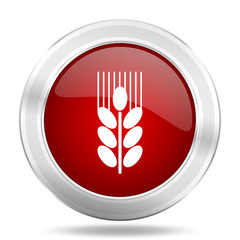 Aufkleber - grain icon, red round glossy metallic button, web and mobile app design illustration