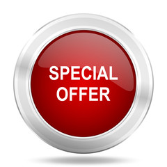 Aufkleber - special offer icon, red round glossy metallic button, web and mobile app design illustration