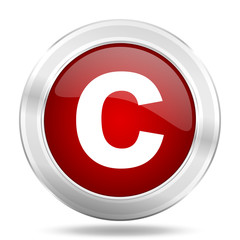 Poster - copyright icon, red round glossy metallic button, web and mobile app design illustration