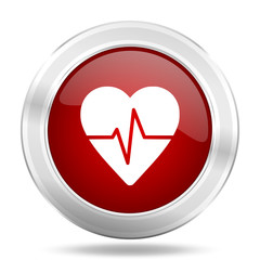 Aufkleber - pulse icon, red round glossy metallic button, web and mobile app design illustration
