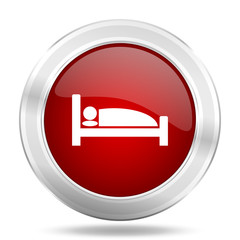Poster - hotel icon, red round glossy metallic button, web and mobile app design illustration